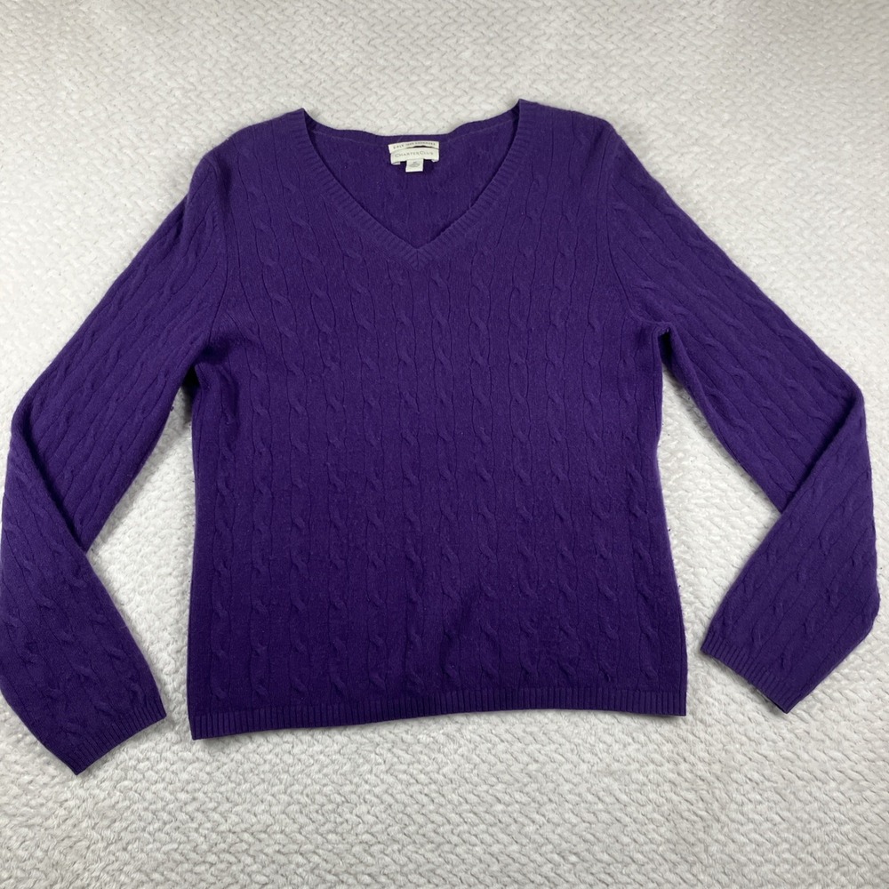 Charter Club 100% Cashmere Cable Knit Sweater Medium Purple Quiet Luxury